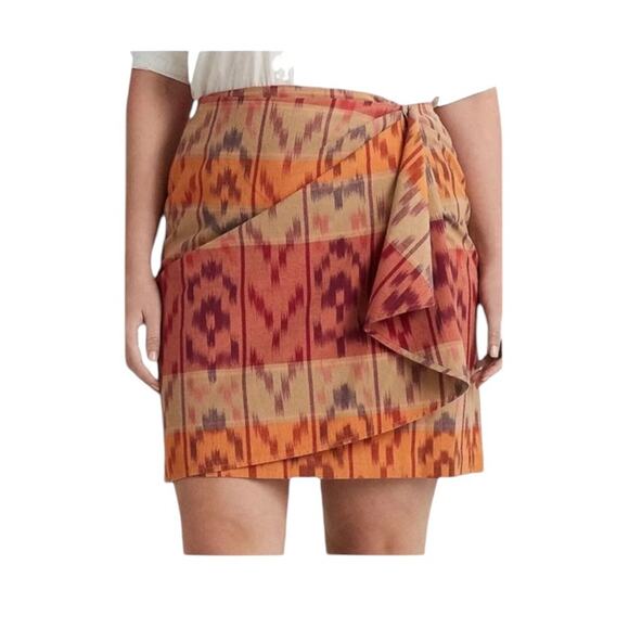 Lauren Ralph Lauren True Wrap Skirt Above  Knee Geo Motif Ruffle Ikat  NEW 14 - Picture 1 of 11